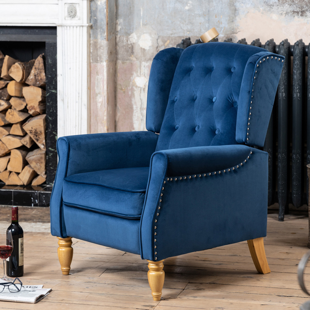 Artemis Home Annapoli Dark Blue Velvet Manual Recliner Armchair Image 5