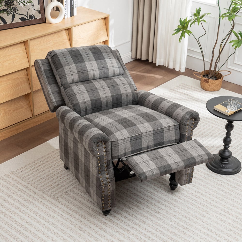 Living and Home Grey Linen Upholstered Recliner Armchair with Footrest and Adjustable Backrest Image 7