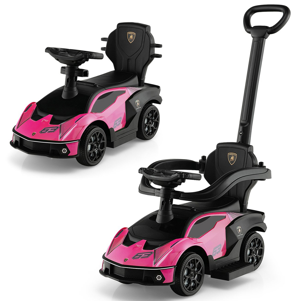 Costway Kids Pink Licensed Lamborghini Ride On Push Car with Removable Guardrails and Handle Image 3