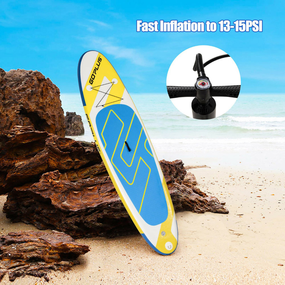 Costway Yellow and Blue Inflatable Stand Up Paddle Board with Hand Pump 11ft Image 6