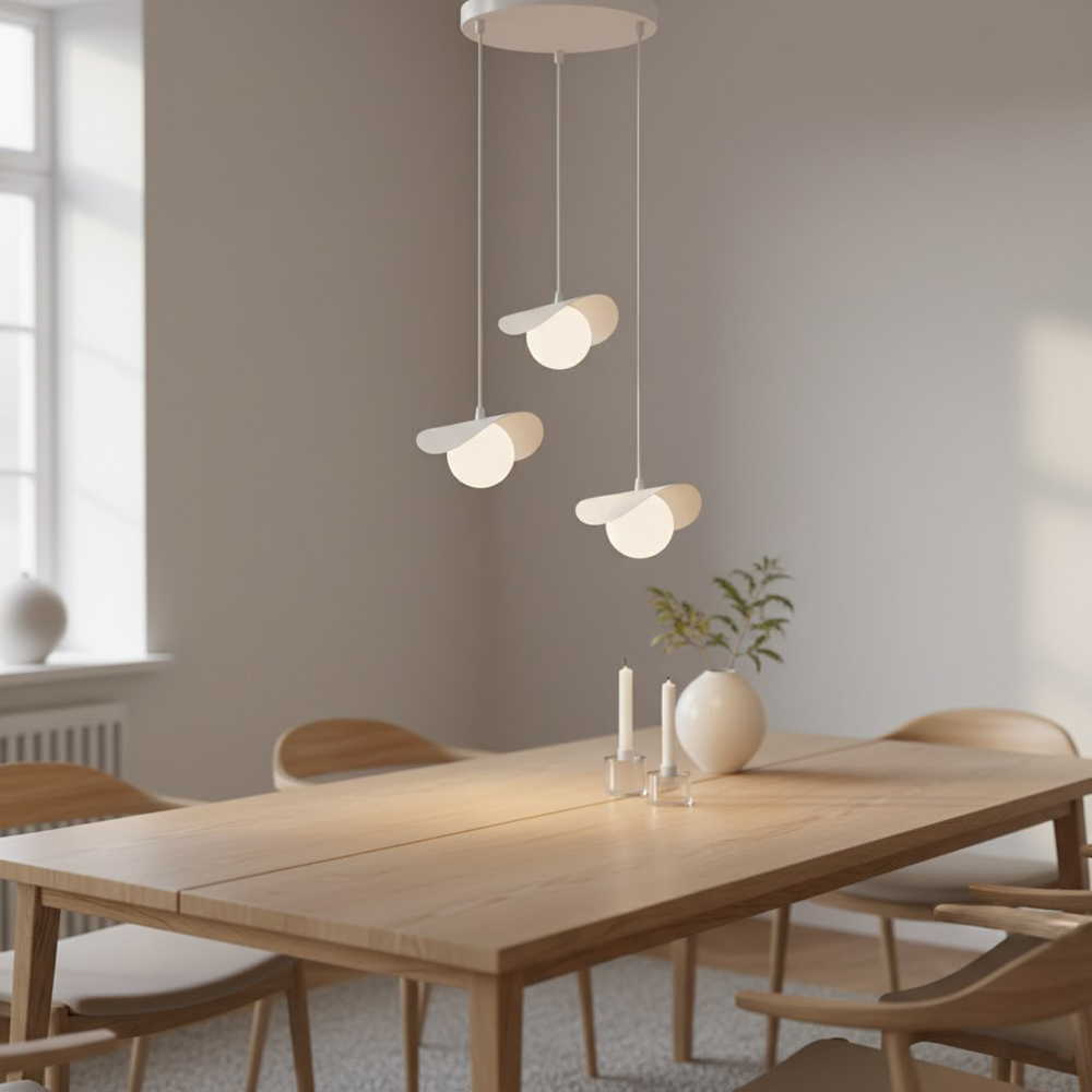 Emibig Ritual 3 Light White Shade White Pendant Lamp Image 2