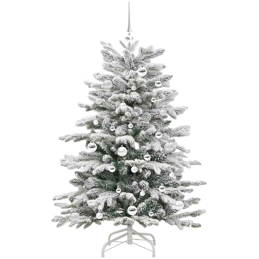 vidaXL Pre-Lit Silver Baubles White Artificial Snow Flocked Christmas Tree 5ft Image 4