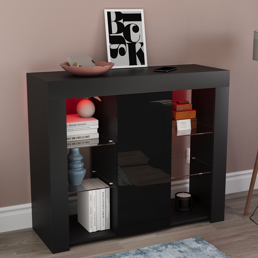 Vida Designs Azura Single Door Black LED Large Sideboard Image 7