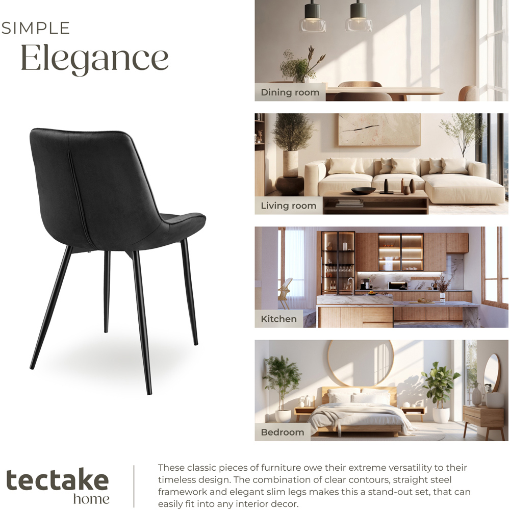 tectake Monroe Set of 6 Black Velvet Dining Chair Image 7