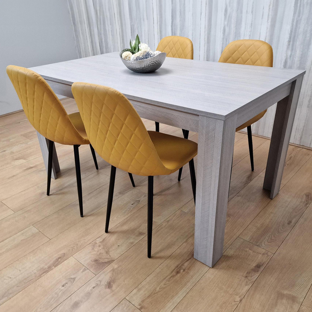 Portland Leather and Wood 4 Seater Dining Set Light Grey and Mustard Image 1