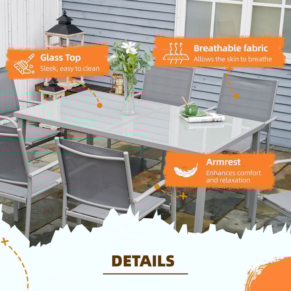 Outsunny 6 Seater Steel Garden Dining Set Grey Image 8