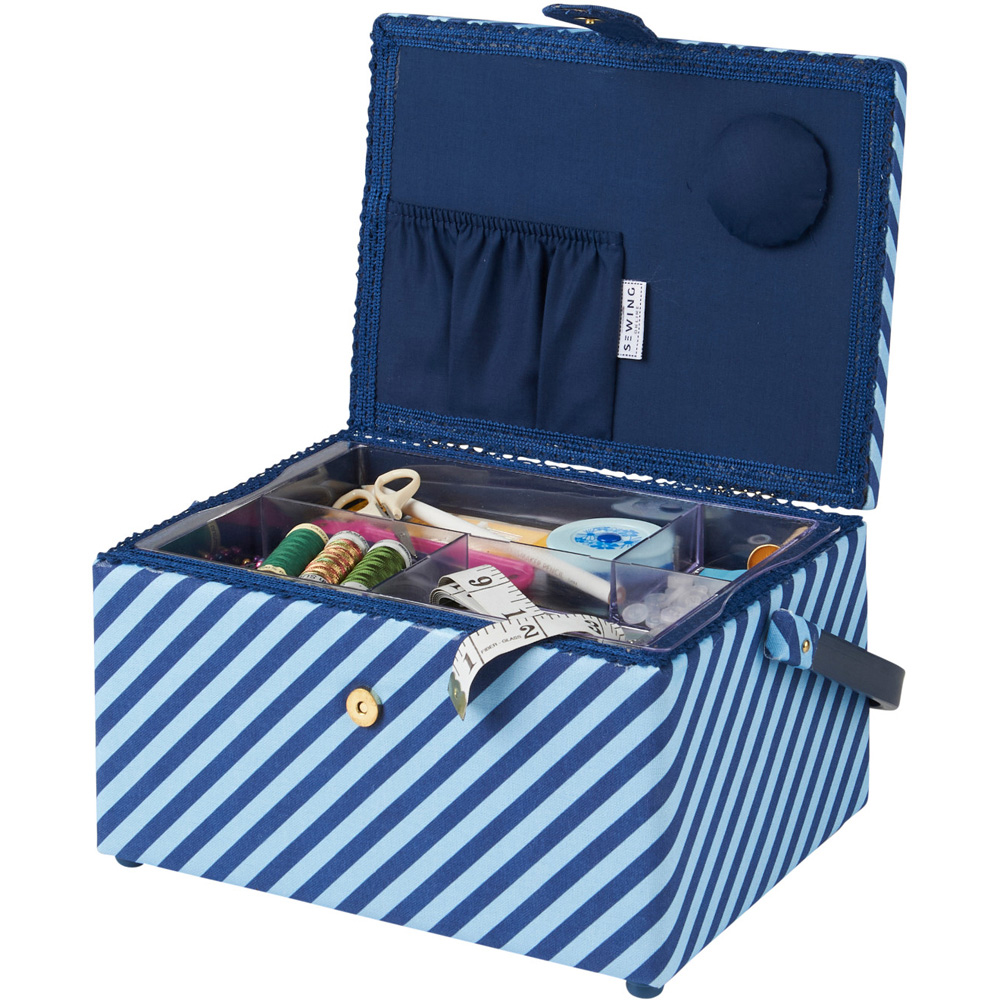 Sewing Online Blue Heart Strip Medium Sewing Basket with Carry Handle Image 4