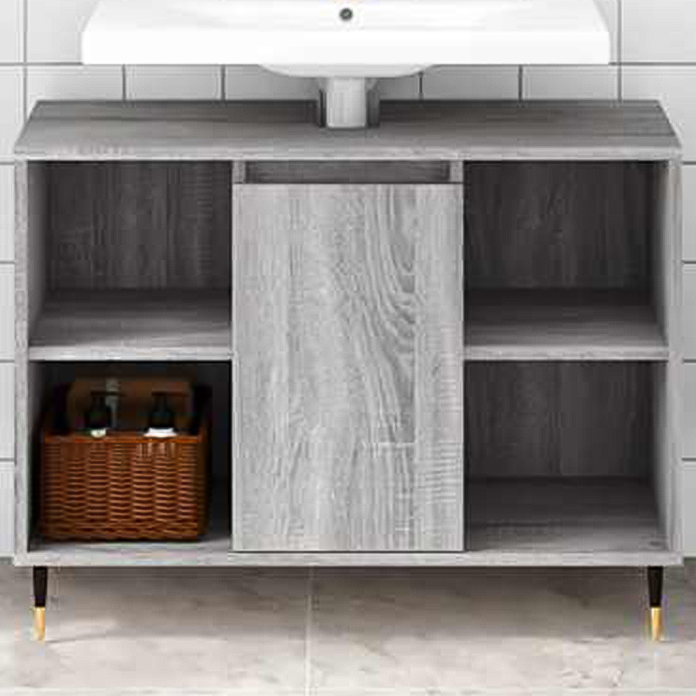 vidaXL Single Door 4 Shelf Grey Bathroom Cabinet Image 1