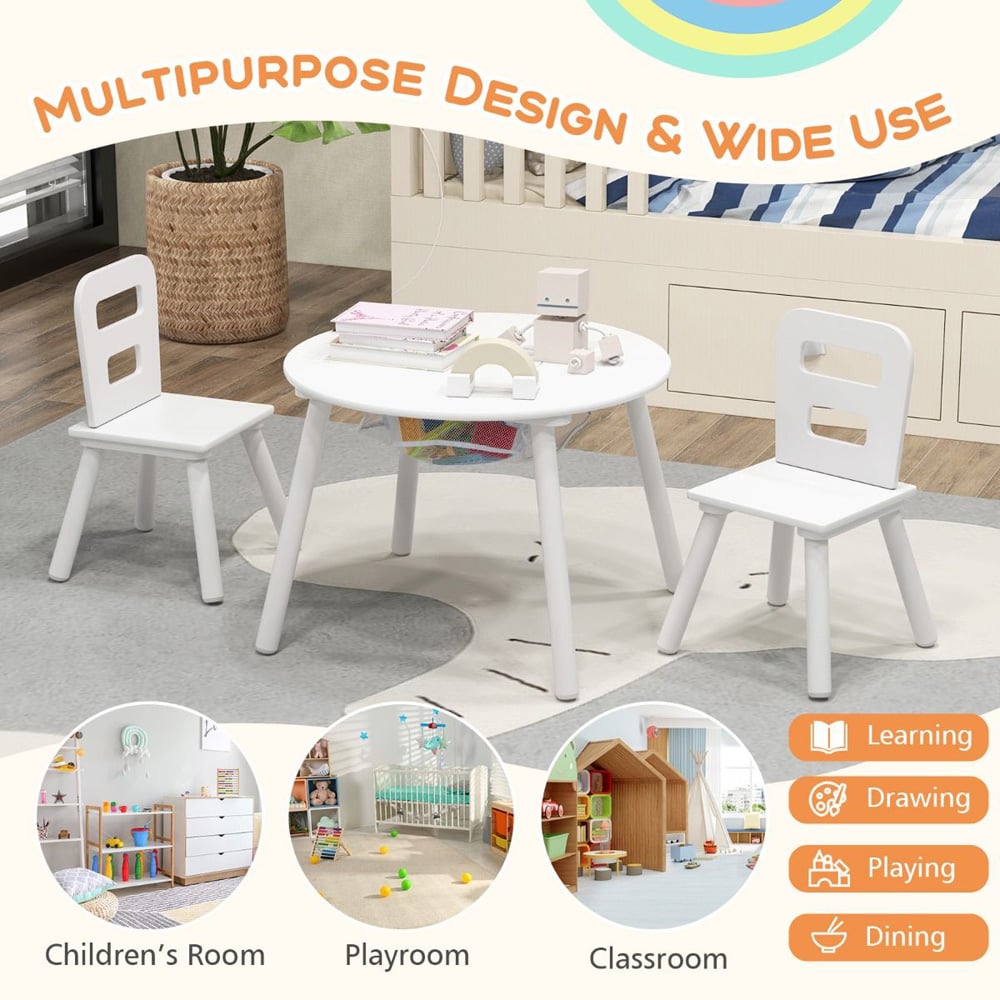 Costway 2 Seater White Kids Activity Table and Chair Set with Storage Image 6