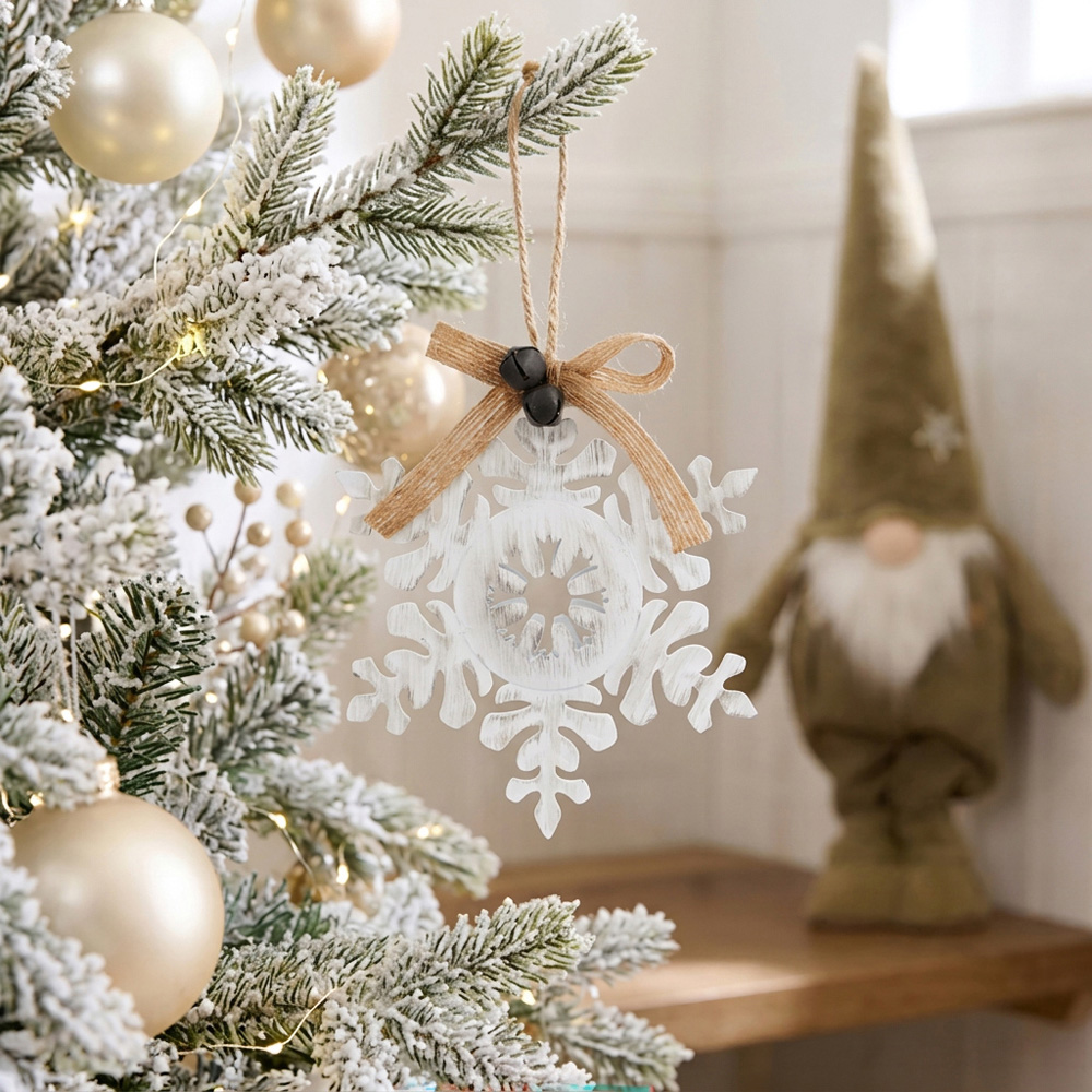 Metal Snowflake Hanging Decoration - White Image 2