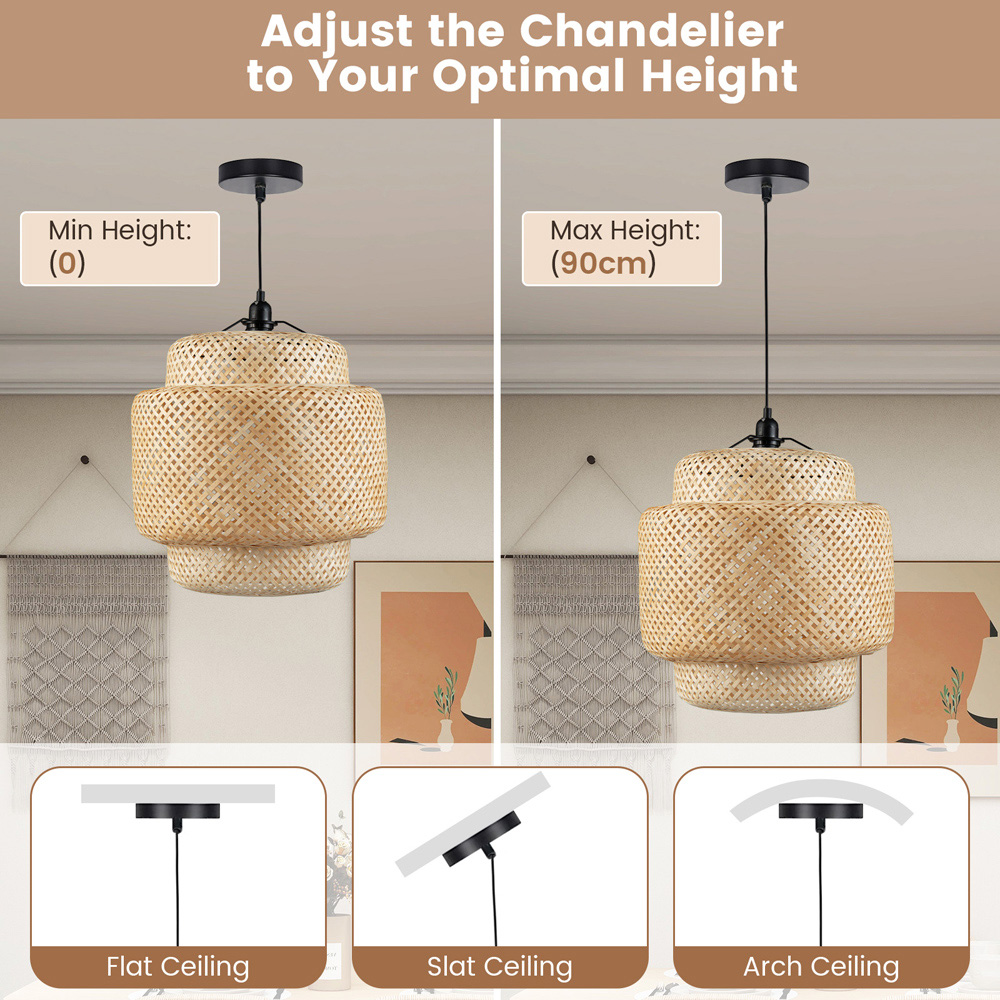 Costway Bamboo Pendant Light with Lampshade Image 5