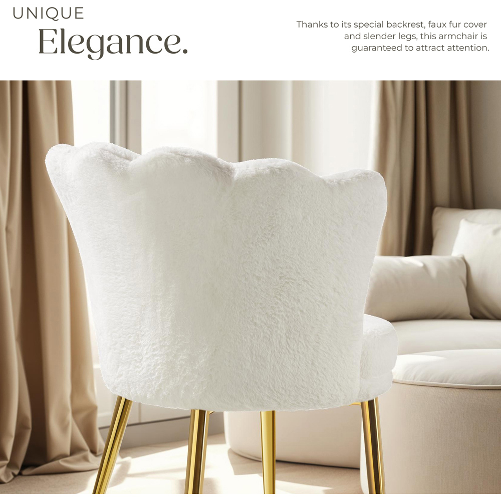 tectake Stella Cream and Gold Faux Fur Armchair Image 6