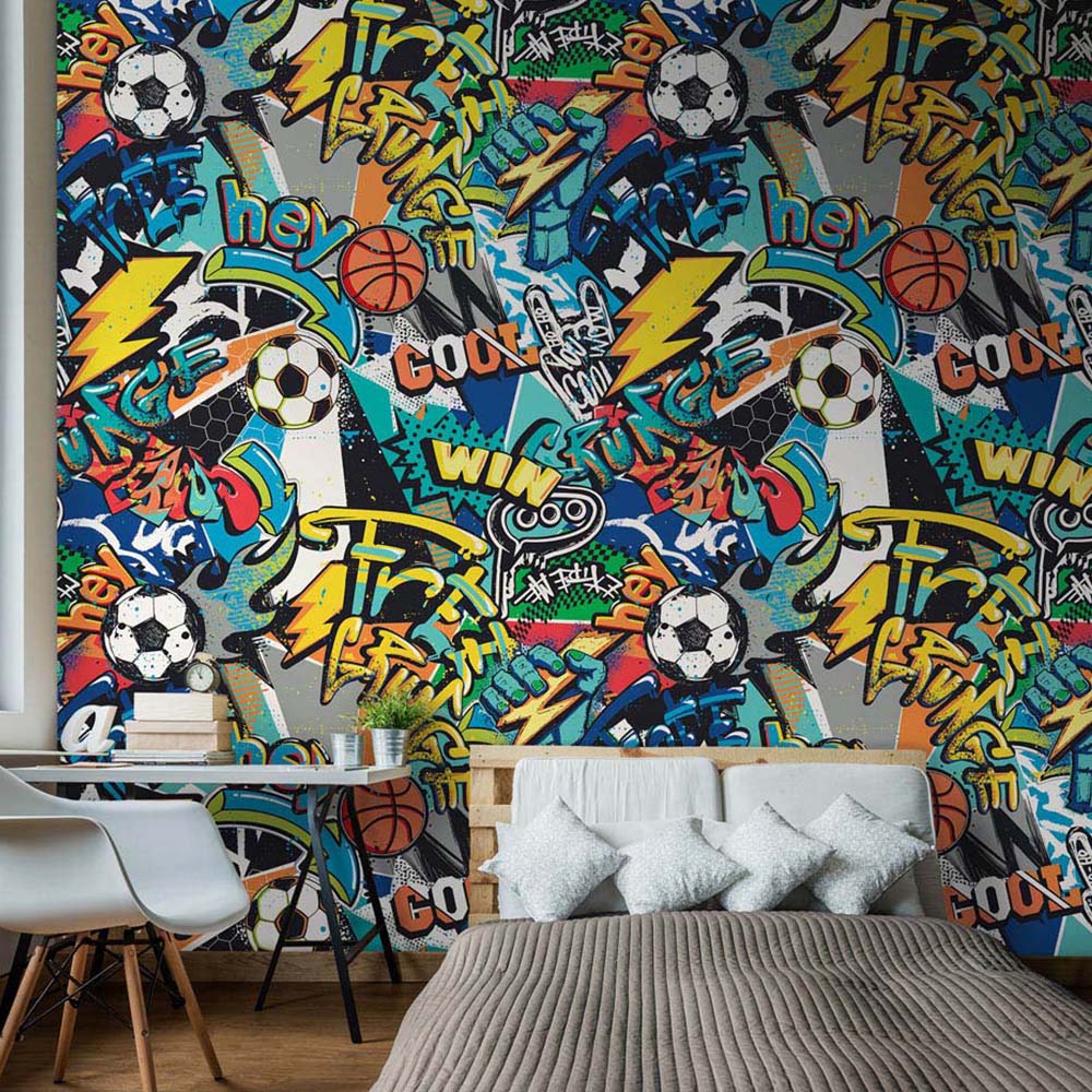 Origin Murals Repeatable Sports Graffiti Blue 3 Drop Wall Mural Image 1