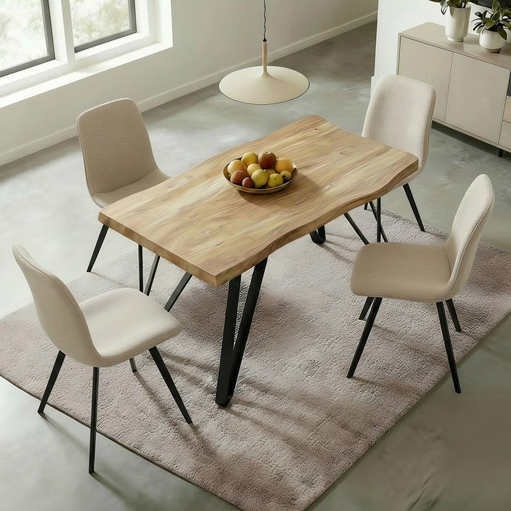 Home Source Arbore and Ashford 4 Seater Rectangular Dining Set Oak Woodgrain Effect and Beige Image 1