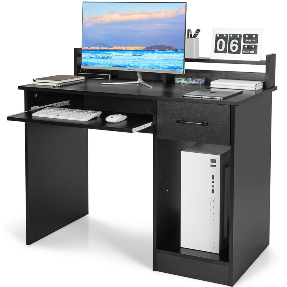 Costway Single Drawer 3 Shelf Computer Desk with Keyboard Tray Black Image 3