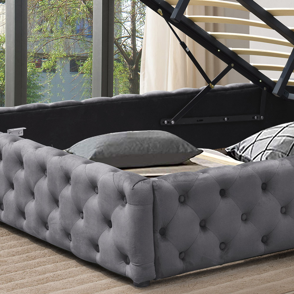 Comfy Living King Size Grey Tufted Fabric Gaslift Bed Frame Image 3