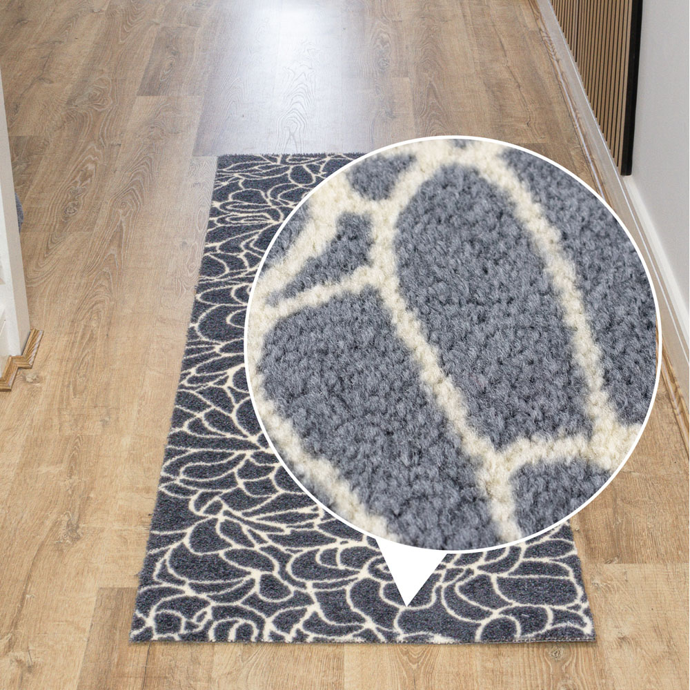 JVL Mega Grey Floral Latex Backed Door Mat and Runner Set Image 7