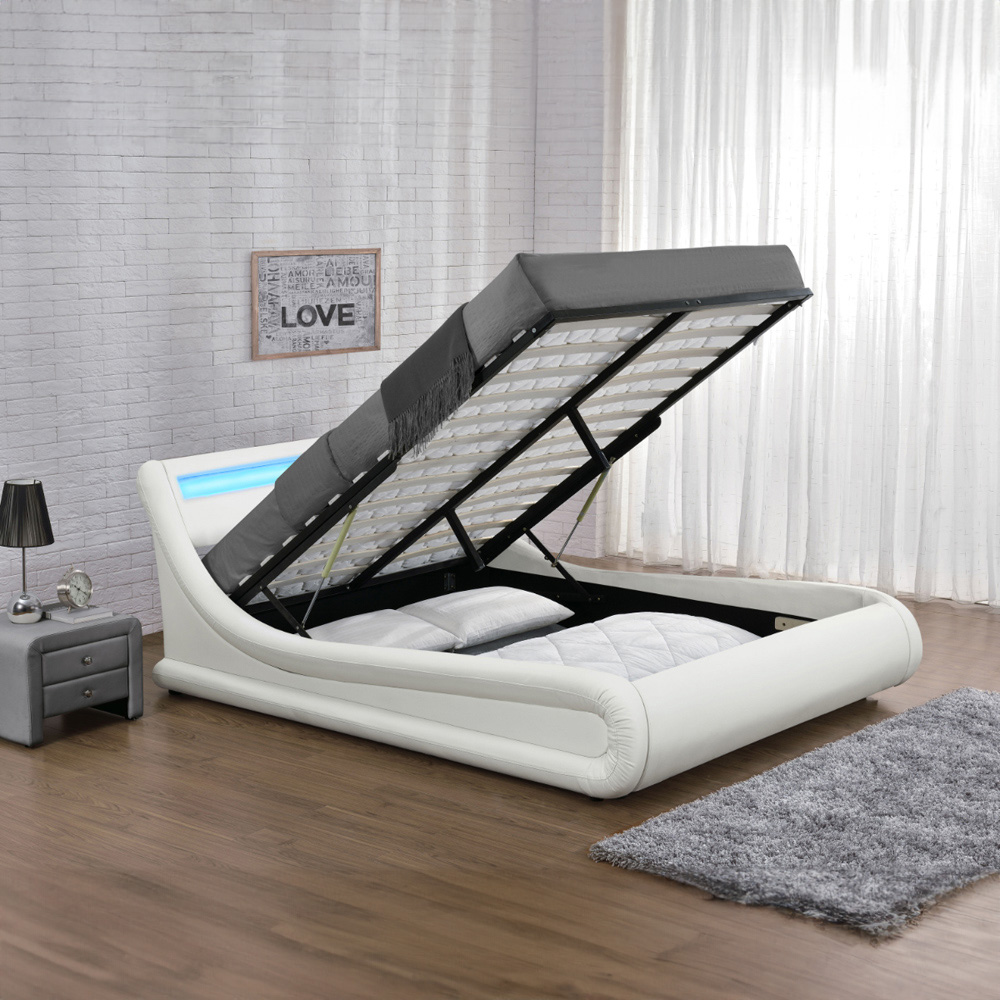 Home Detail Galaxy Double White Faux Leather Ottoman Bed Frame Image 4