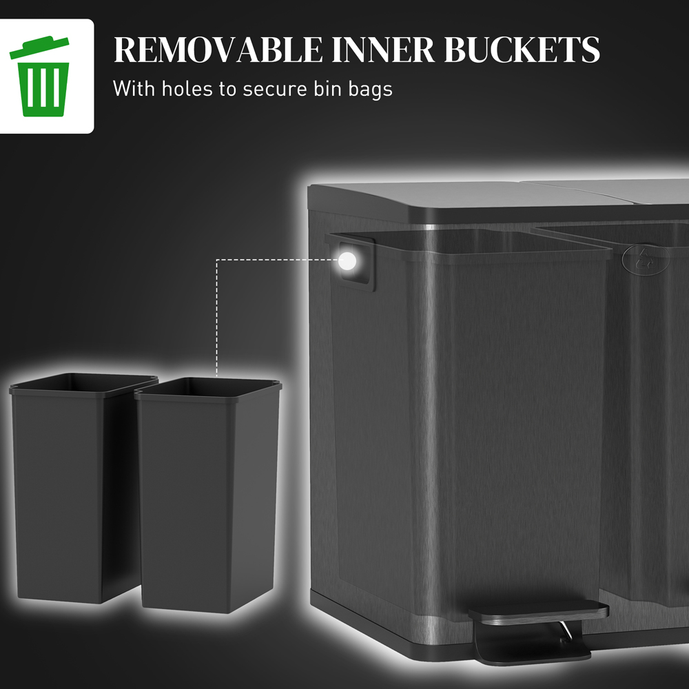 HOMCOM Dual Recycling Black Kitchen Pedal Bin 30L Image 7