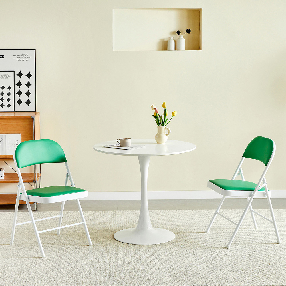 Set of 2 Green Padded Folding Metal Dining Chairs Image 5