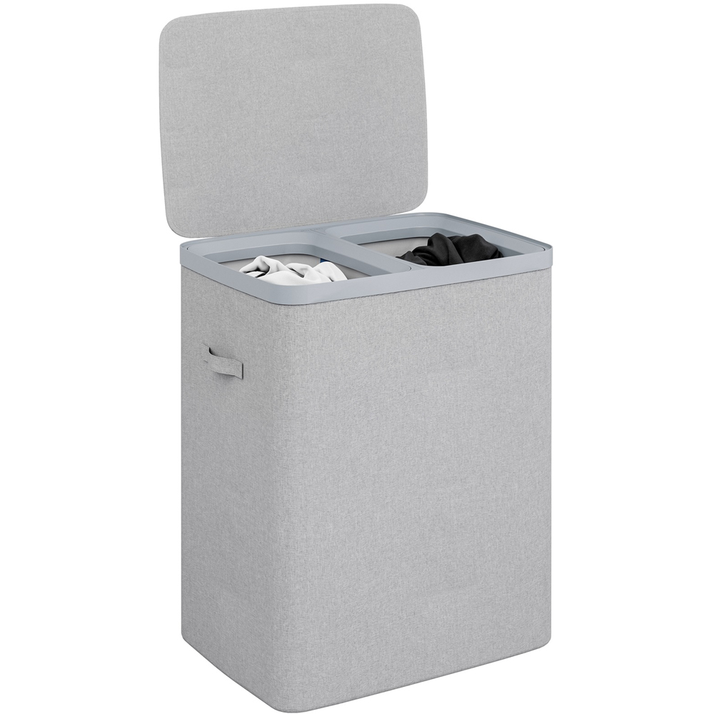 Gr8 Home Grey Double Laundry Separation Hamper Bin with Lid Image 1