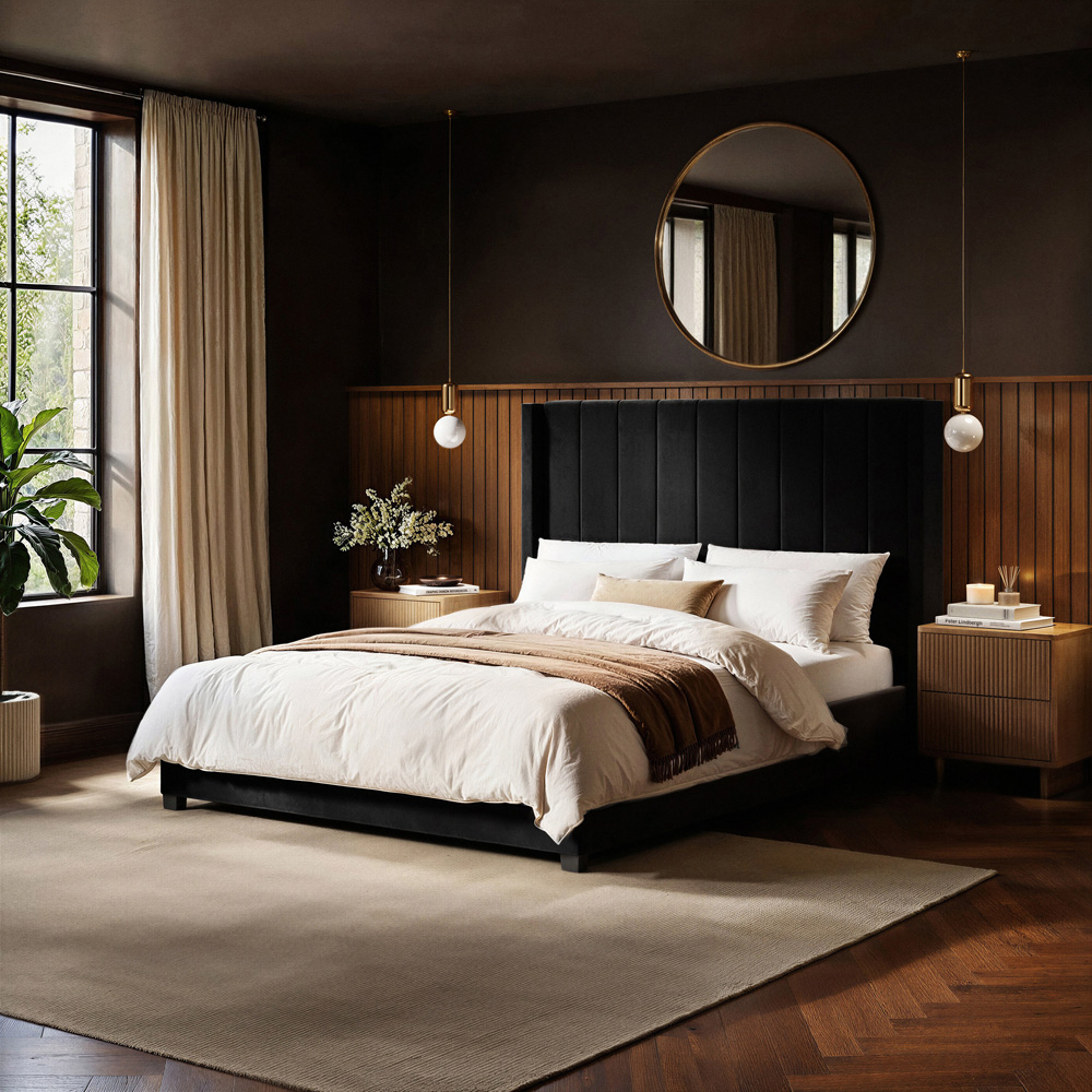 Flair Tiggy King Size Black Velvet Ottoman Bed with Winged Headboard Image 6