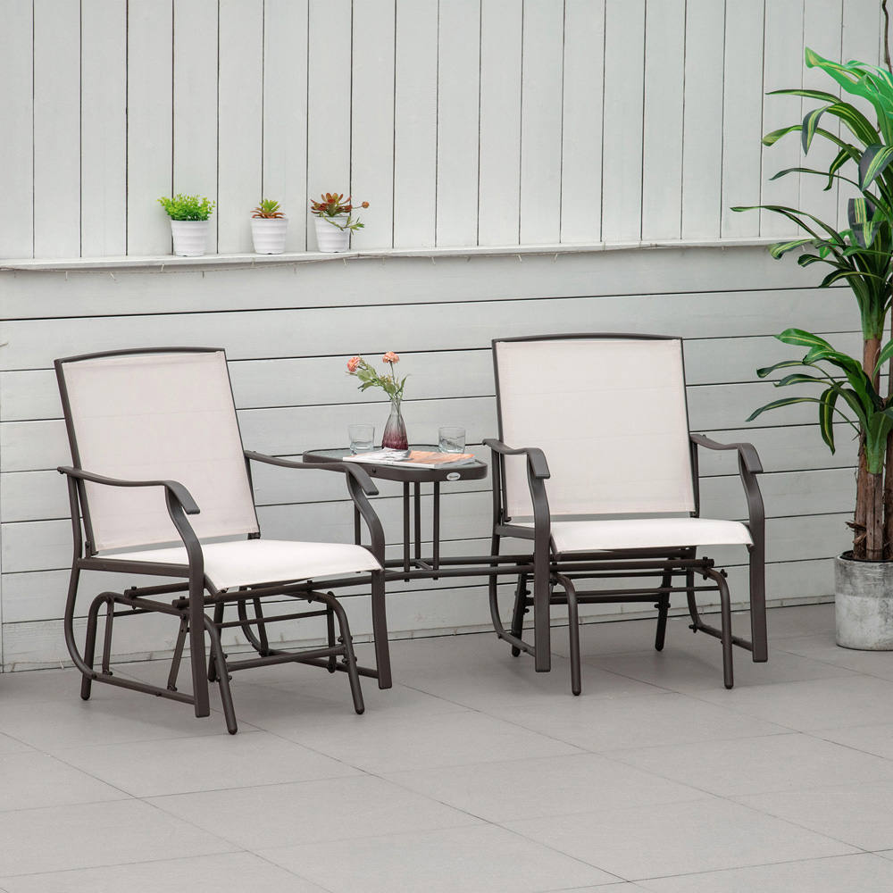 Outsunny Beige Double Garden Glider Rocking Chairs Image 7