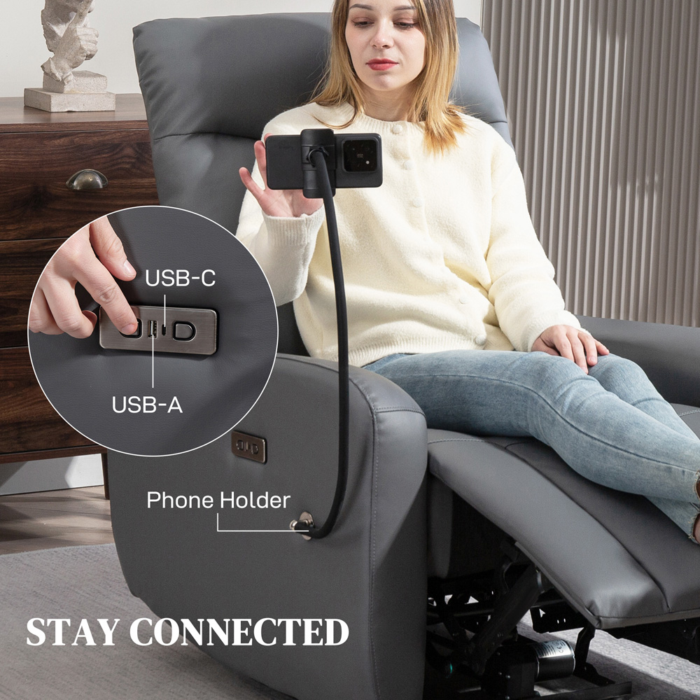 Portland Grey Electric Recliner Chair with Phone Holder and USB Charge Port Image 8