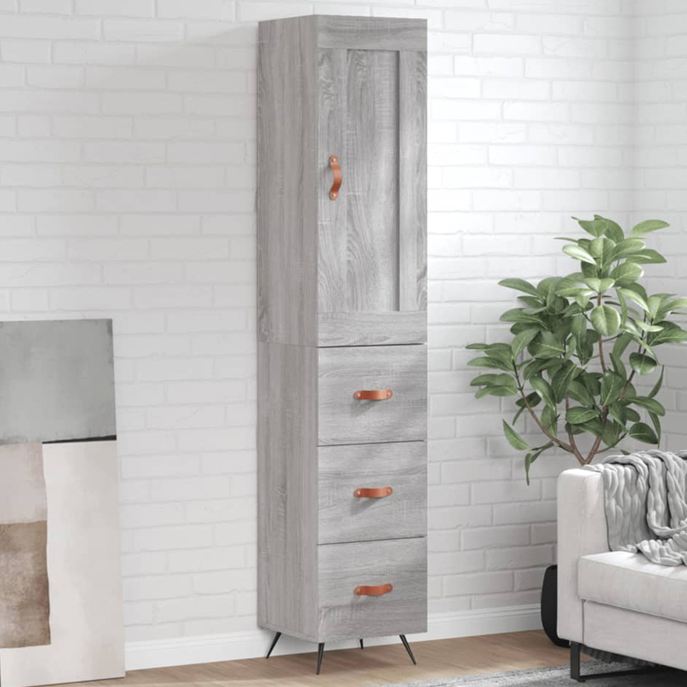 vidaXL Single Door 3 Drawer Grey Sonoma Wooden Highboard Image 1