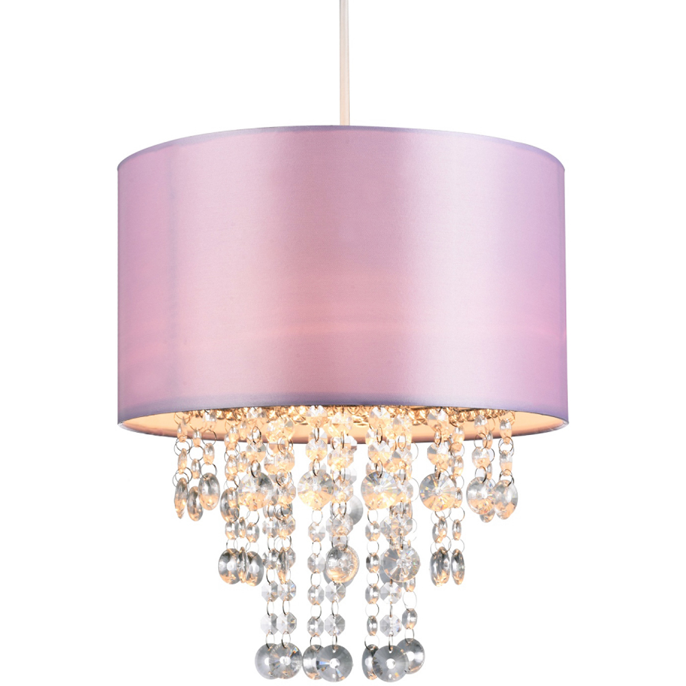 Happy Homewares Lilac Satin Fabric Transparent Acrylic Droplets Pendant Shade Image 3