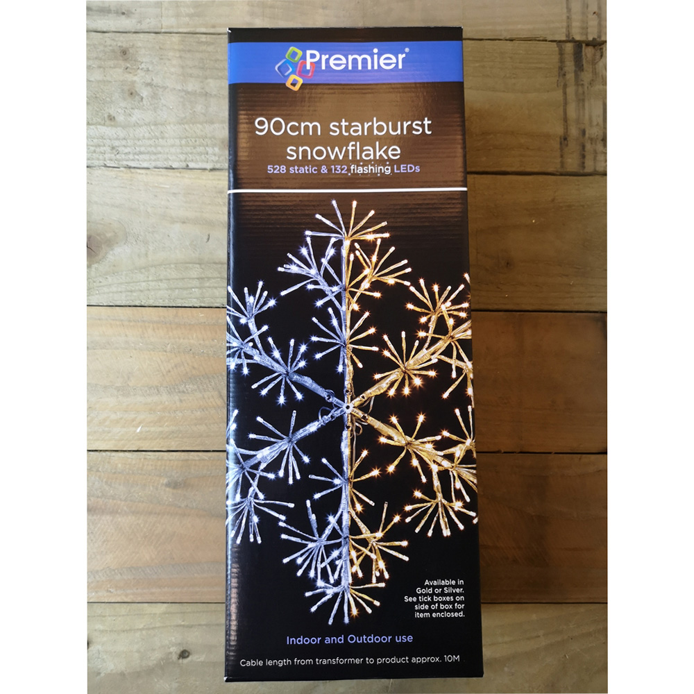 Premier 660 Warm White LED Gold Starburst Snowflake Christmas Decoration 90cm Image 4