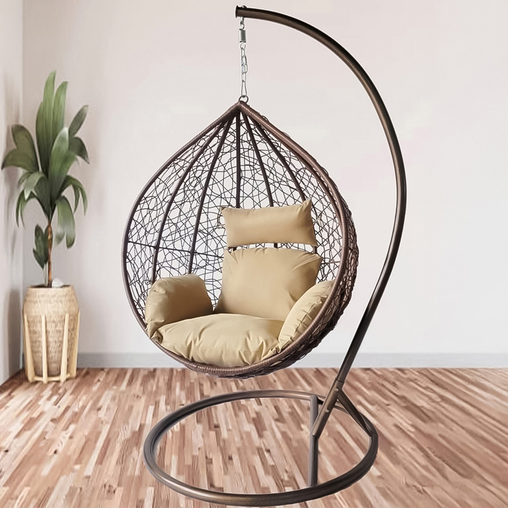 Alivio Hortus Large Brown Rattan Hanging Egg Chair with Cushion Image 1