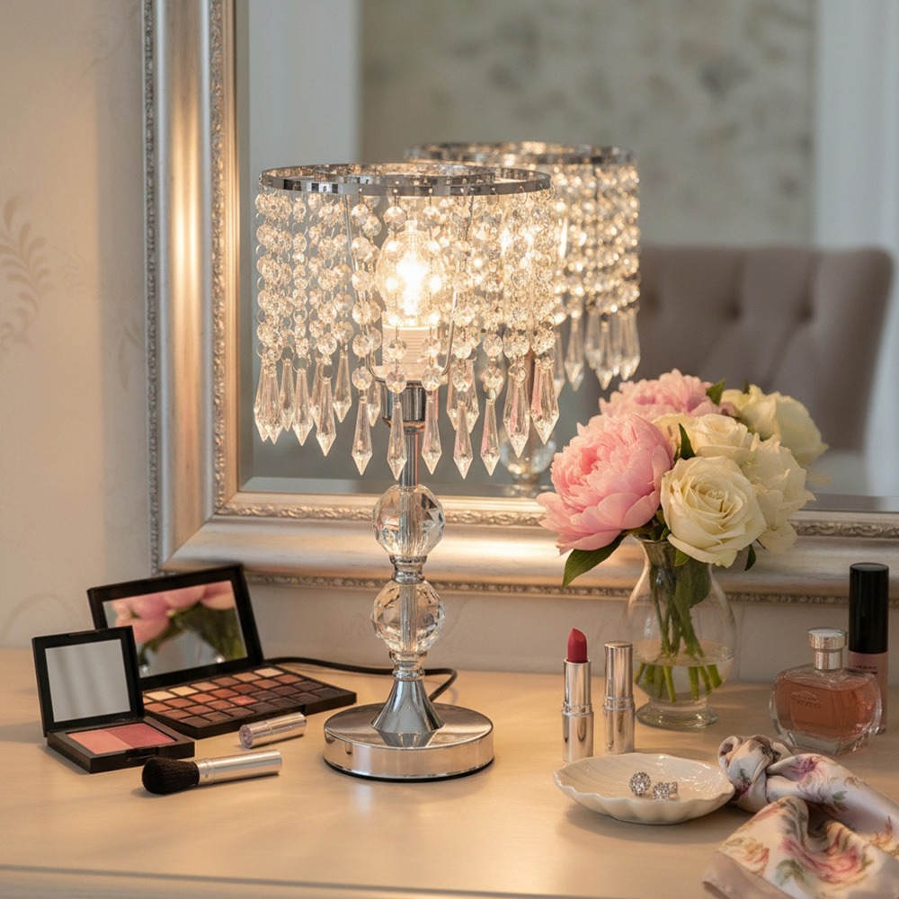 Living and Home E27 Screw Silver Crystal Beaded Shade Table Lamp 39cm Image 8