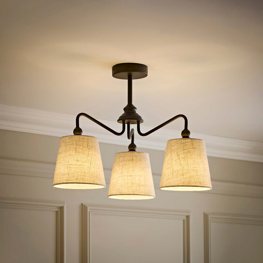 ValueLights Maggie Matte Black 3-Arm Chandelier Ceiling Light with Tapered Shade and Bulb Image 6