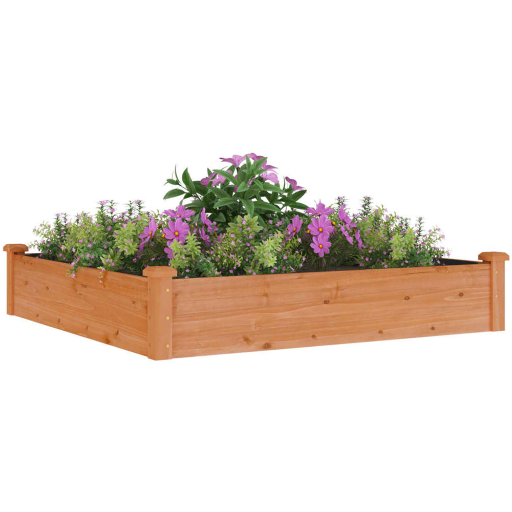 vidaXL Brown Solid Fir Wood Raised Garden Bed with Liner 120 x 120 x 25cm Image 2