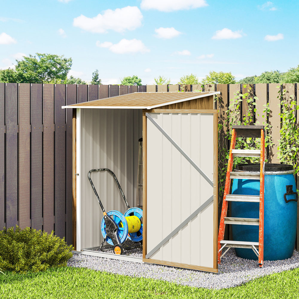 Outsunny 3.3 x 3.4ft Light Brown Galvanised Steel Pent Garden Storage Shed Image 6