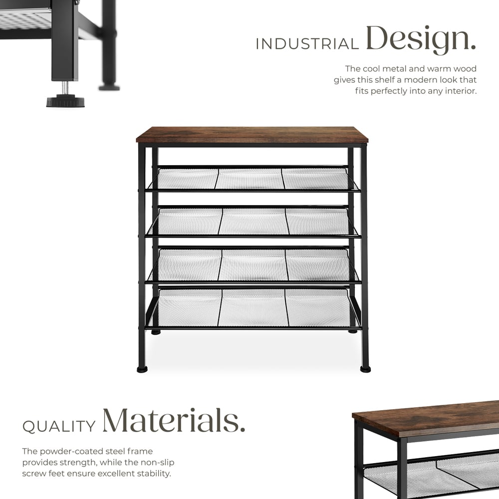 tectake Bournemouth 4 Grid Shelf Dark Wood Shoe Rack Image 3