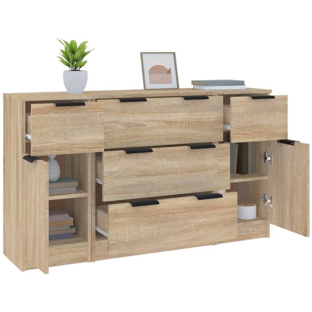 vidaXL 2 Door 5 Drawer Sonoma Oak Wide Sideboard Image 4