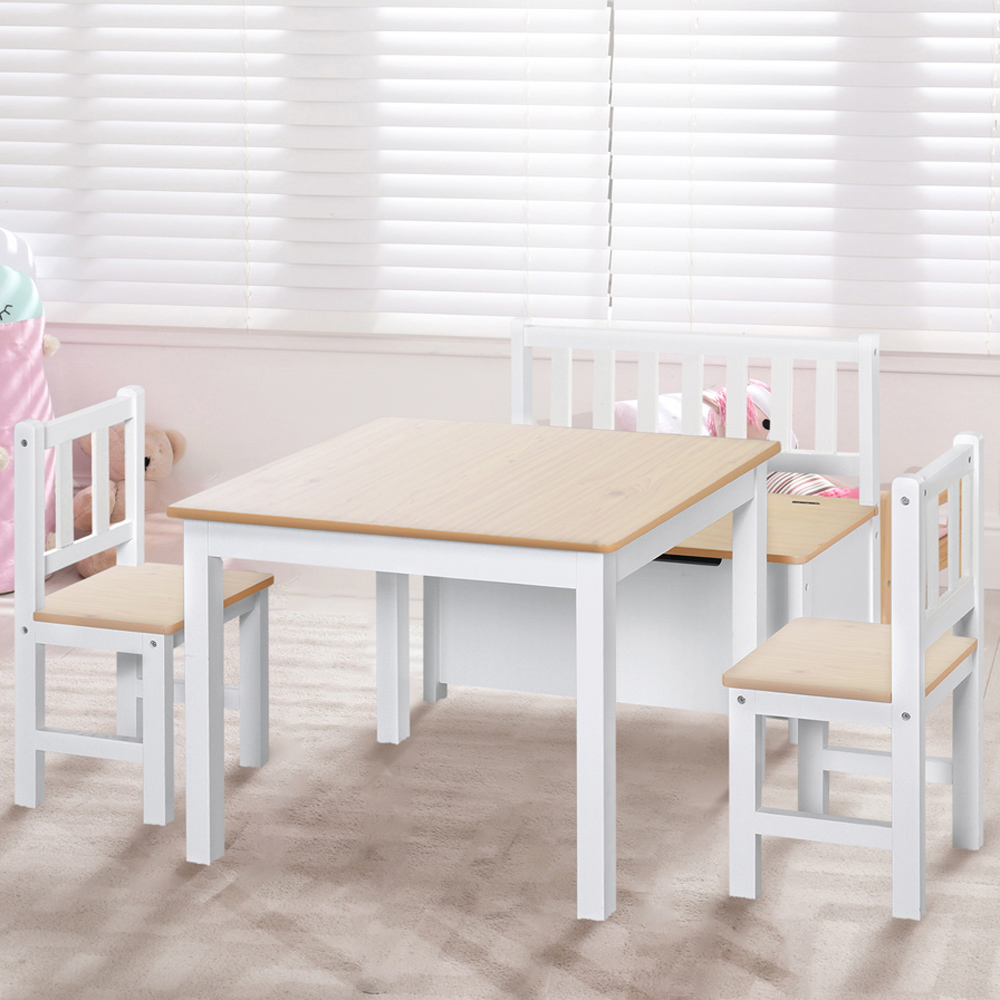 Playful Haven 4 Piece Beige Kids Table with Chair and Bench Set Image 1
