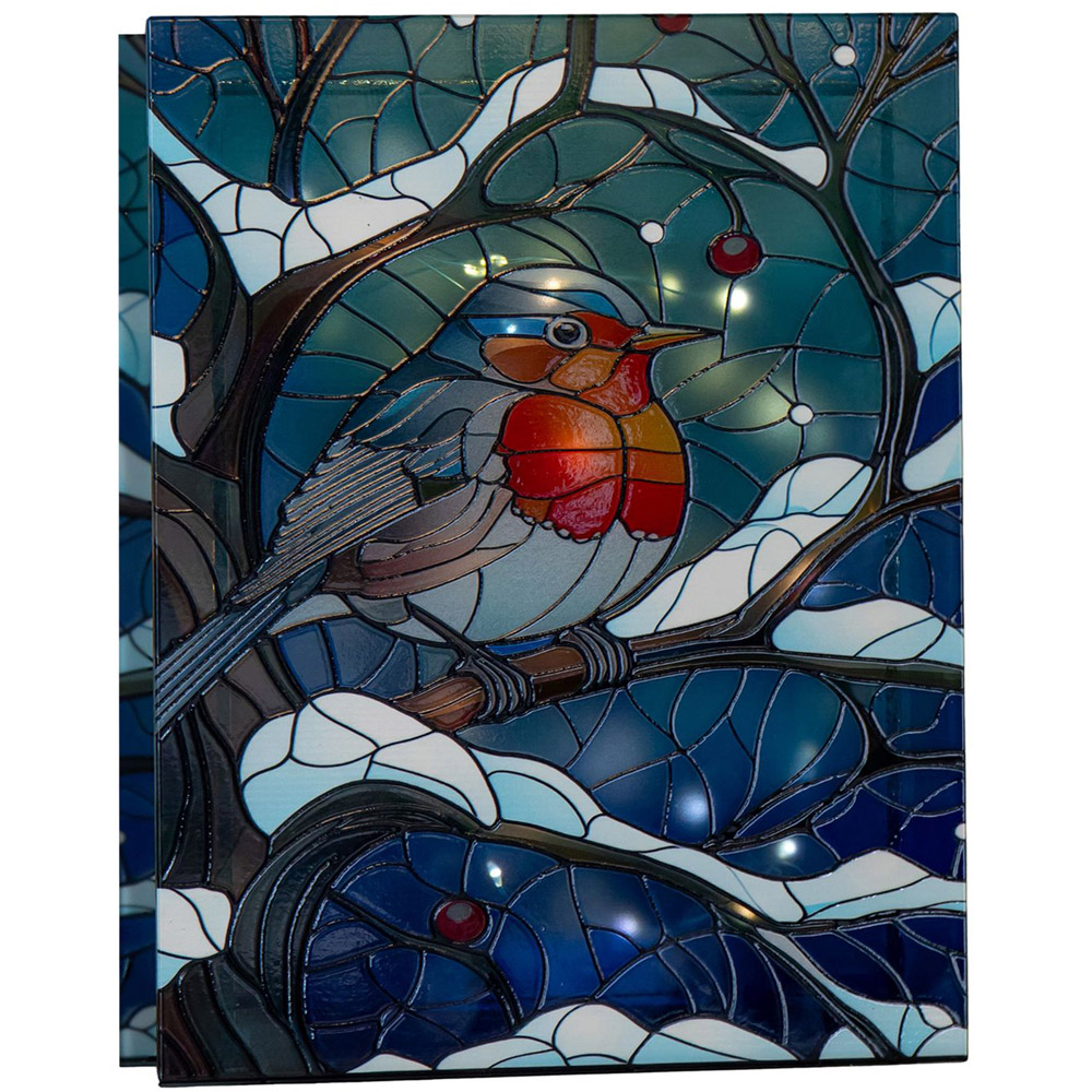 Samuel Alexander Warm White LED Robin on Branch Stained Glass Christmas Decoration 28cm Image 2