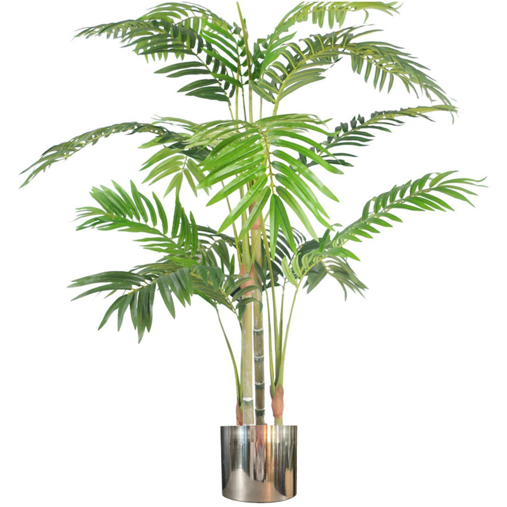 Leaf Premium Artificial Areca Palm in Silver Metal Planter 4ft Image 1