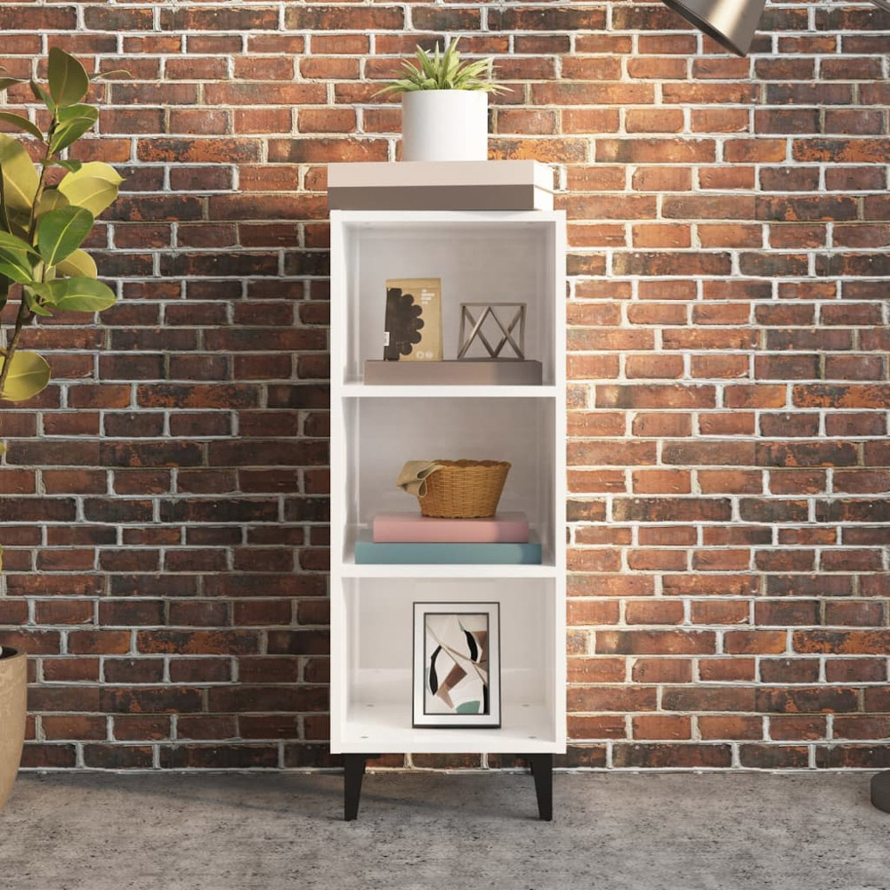 vidaXL 3 Shelf High Gloss White Sideboard Image 3