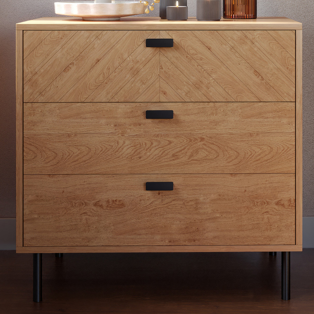 Seconique Leon 3 Drawer Medium Oak Effect Chest of Drawers Image 1