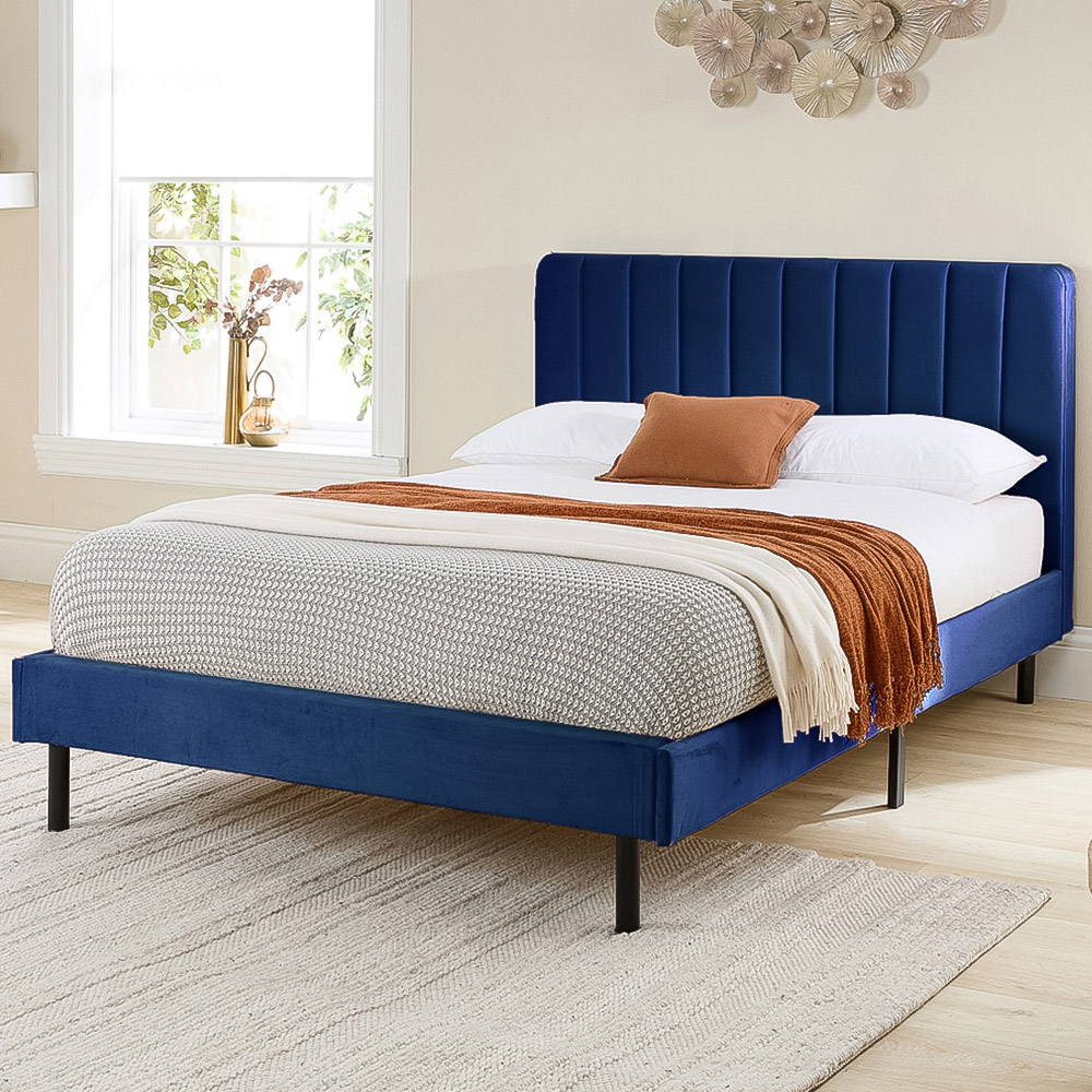 Aspire Furniture Rosella Double Navy Plush Velvet Bed Frame Image 1