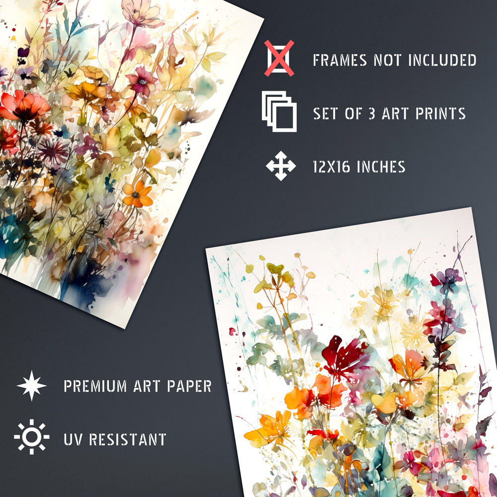 Artery8 Floral Artworks Spring Wildflower Watercolour Wall Art Print 30 x 41cm 3 Pack Image 4