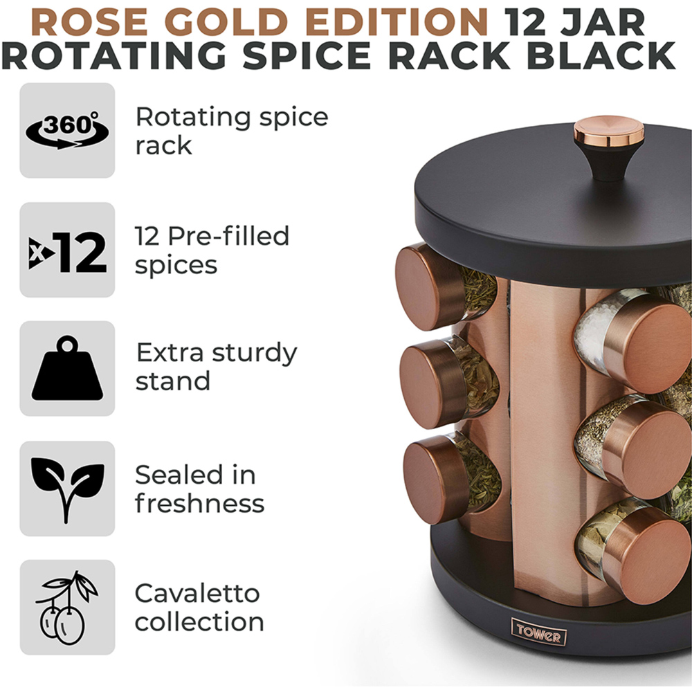 Tower Cavaletto Black 12 Jars Rotating Spice Rack Image 3