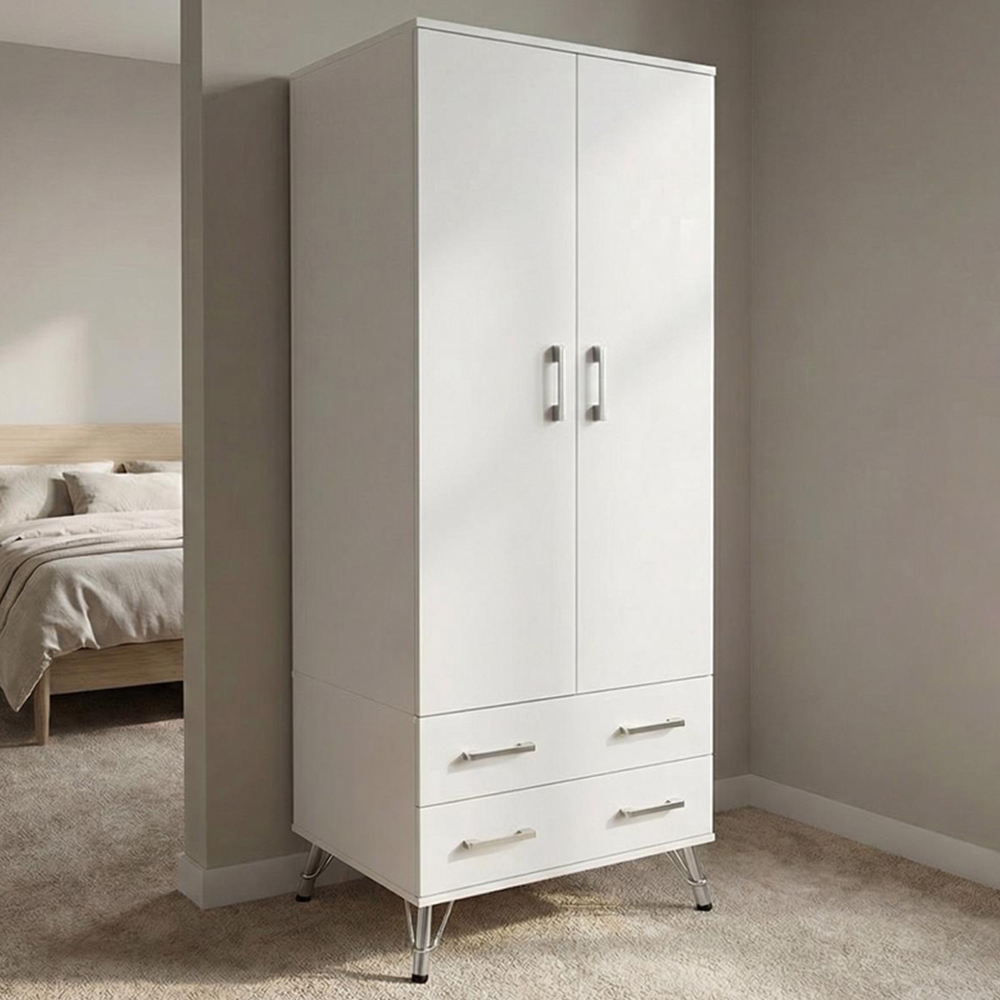 FWStyle Maldon 2 Door 2 Drawer White Wardrobe Image 1
