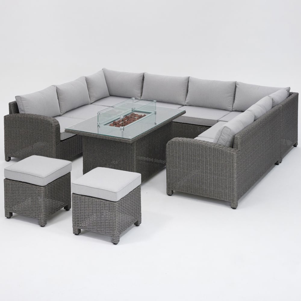 Home Detail Hadley 10 Seater Dark Grey Rattan U Shape Garden Sofa Set with Fire Pit Table Image 2