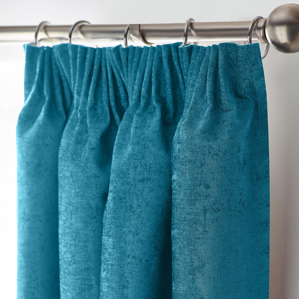 Alan Symonds Teal Chenille Blackout Pencil Pleat Curtains 117cm x 183cm Image 2