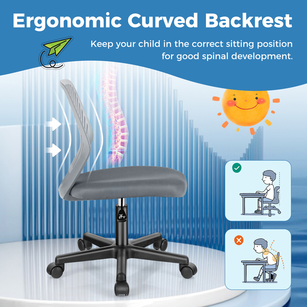Costway Grey Ergonomic Children Study Chair Image 7